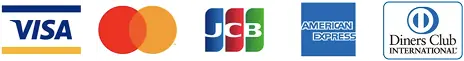 VISA、Mastercard、JCB、American Express、Diners Club ご利用いただけます
